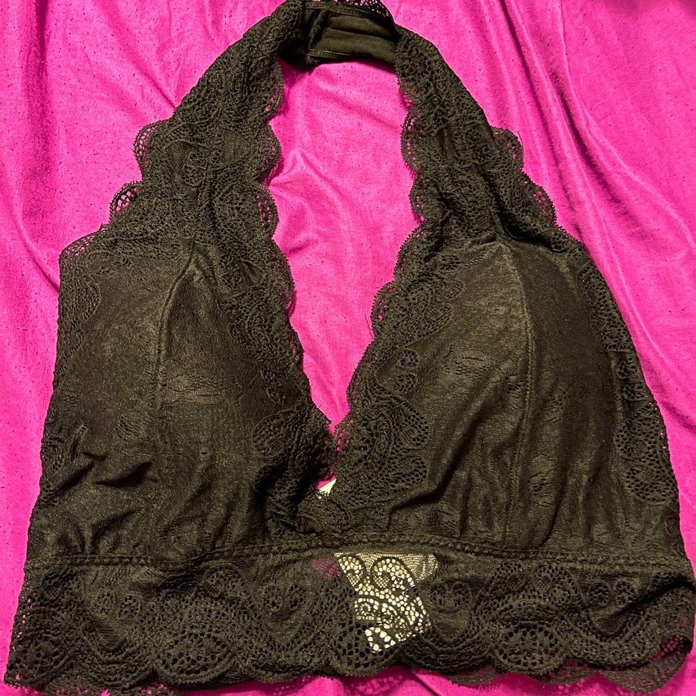 Black lace halter bralette 1X